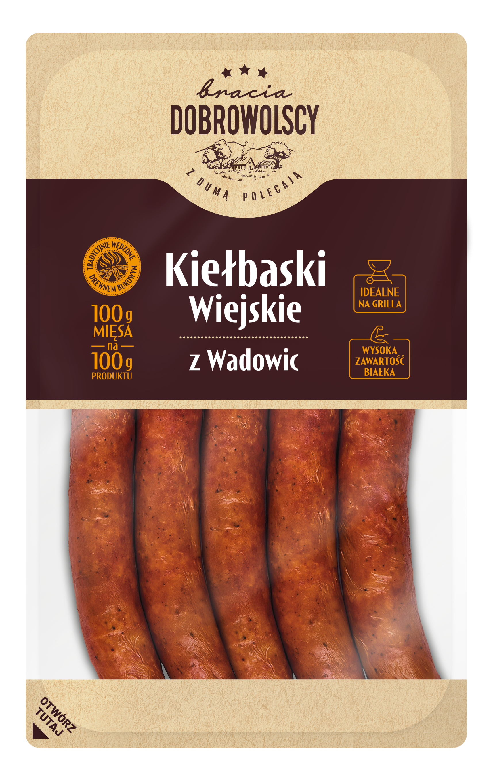 Opakowanie Kiełbaski Wiejskie z&nbsp;Wadowic